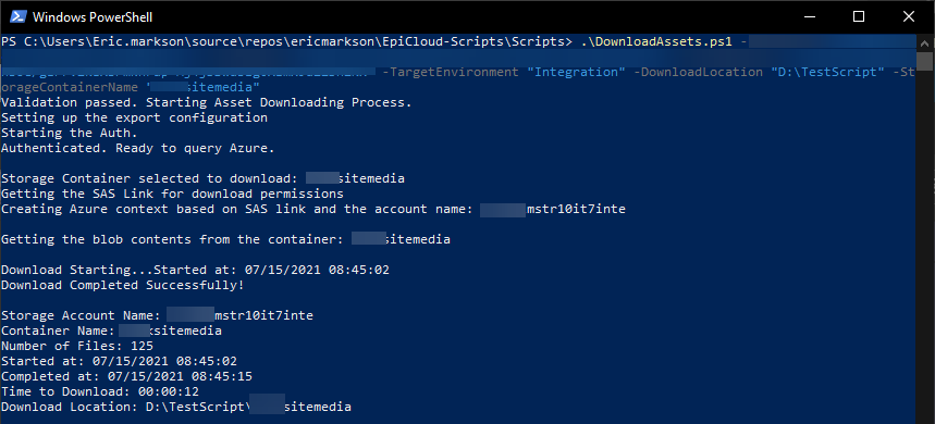 Running Assets script with known Container name